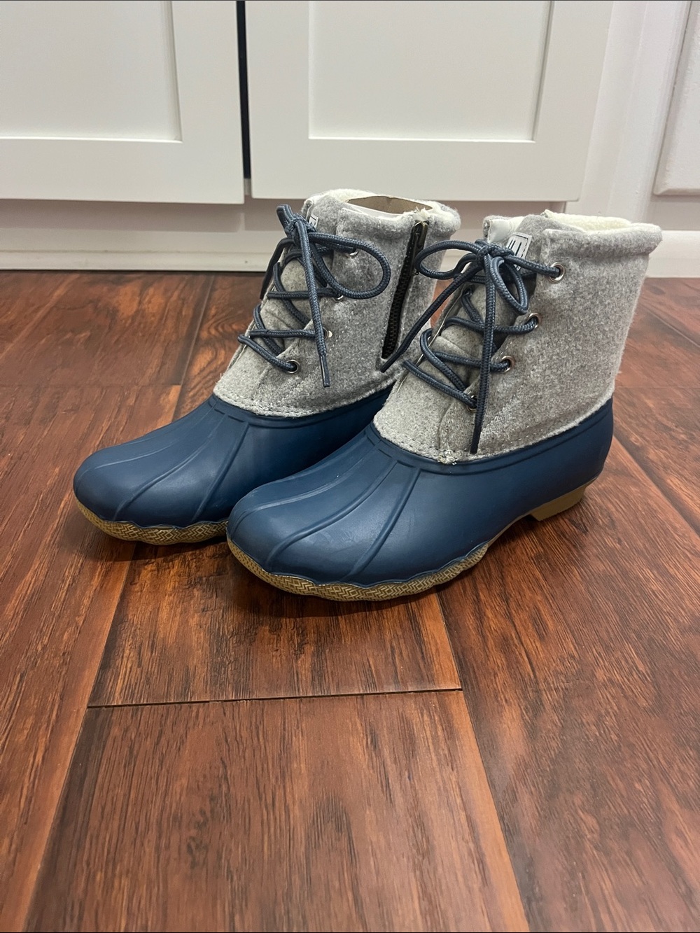 Water-Resistant Navy and Gray Winter Rain Boots with Cozy Felt Upper
